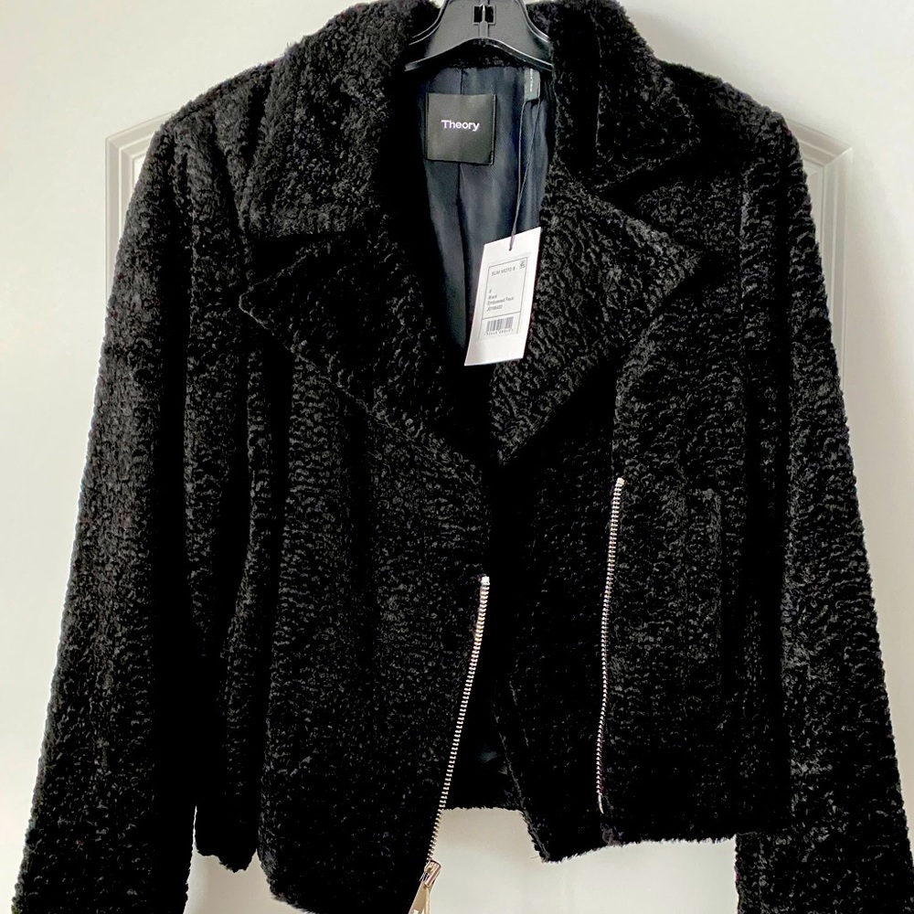 Theory Faux Fur Biker Jacket